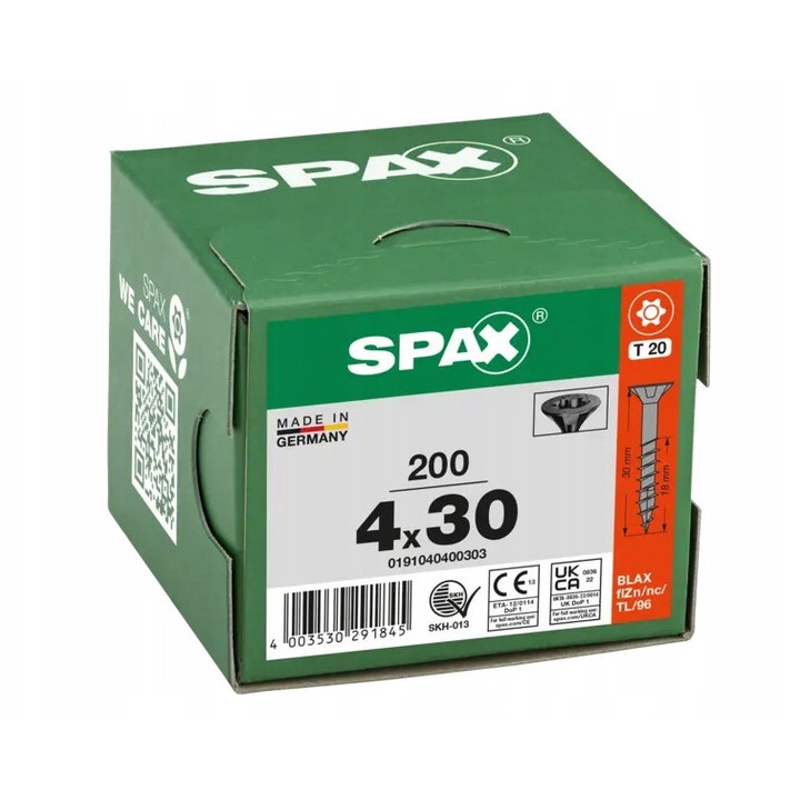Suruburi SPAX BLAX 4x30mm, fara necesitate de pre-vizionare, 200 bucati, negru