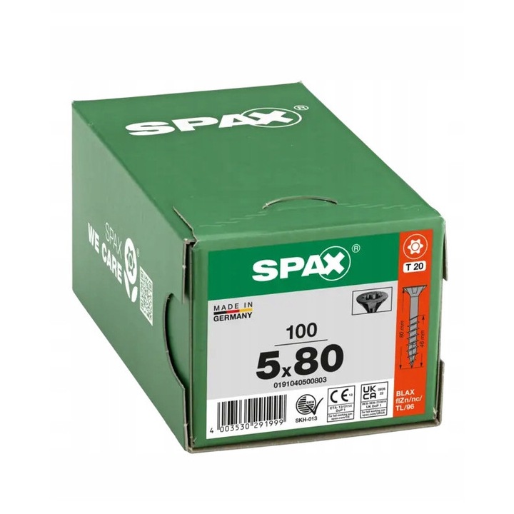 Suruburi SPAX BLAX 5x80mm, fara necesitate de pre-gaurire, 100 bucati, negru