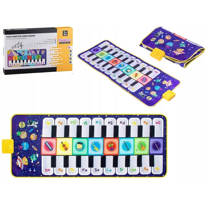 Jucărie muzicală interactivă, pian mată, 20 de taste, 8 instrumente muzicale, multicolor, 1 an