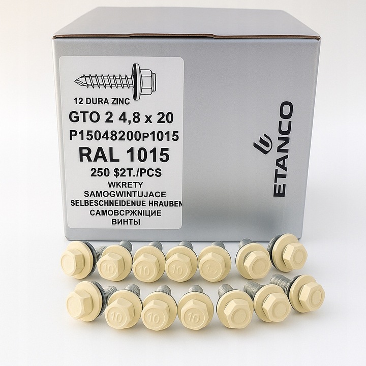 Suruburi fermierske Etanco, 4.8x20mm, RAL 1015, 250 bucati, cu garnitura EPDM