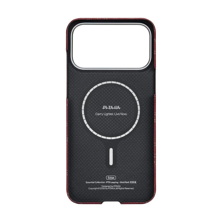 Husa Pitaka pentru iPhone 17 Pro Max, Ultra-Slim, PitaTap™, Monogram-Gold/Red