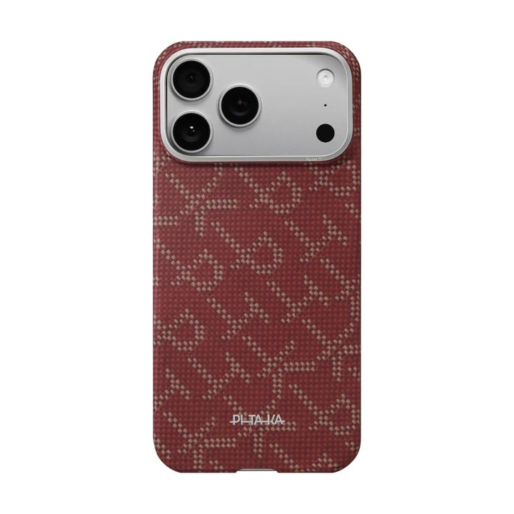 Husa Pitaka pentru iPhone 17 Pro Max, Ultra-Slim, PitaTap™, Monogram-Gold/Red