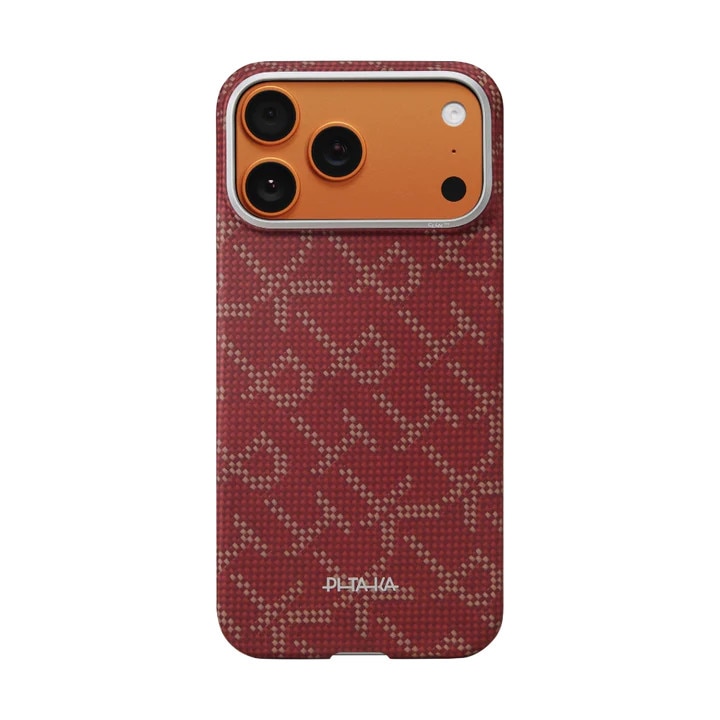 Husa Pitaka pentru iPhone 17 Pro Max, Ultra-Slim, PitaTap™, Monogram-Gold/Red
