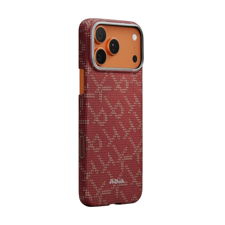 Husa Pitaka pentru iPhone 17 Pro Max, Ultra-Slim, PitaTap™, Monogram-Gold/Red