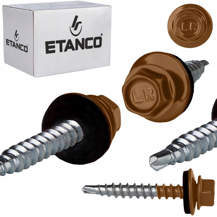 Suruburi auto-perforante Etanco 4,8x70 mm, set 100 bucati, RAL 8003, pentru montaj pe lemn