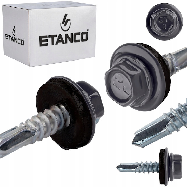 Suruburi autoforante ETANCO GT5 5,5x25mm, set 250 buc, RAL 7024, pentru otel si metal