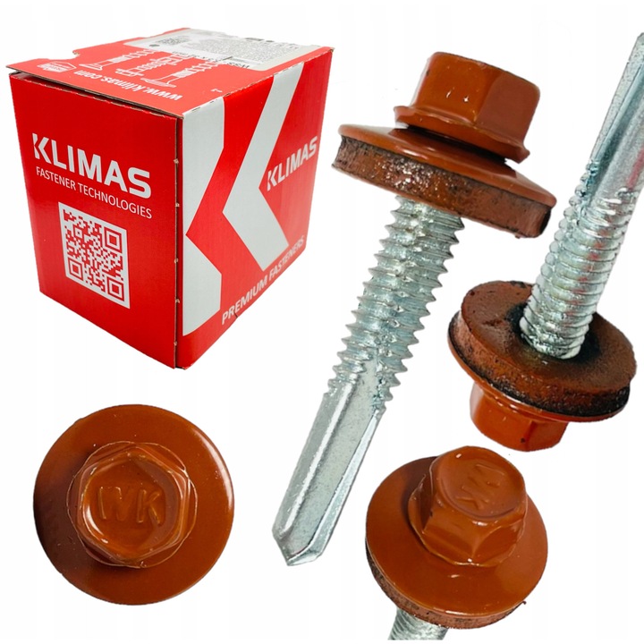 Suruburi auto-perforante Klimas 5,5x32mm RAL 8004, set 250 bucati, cu EPDM