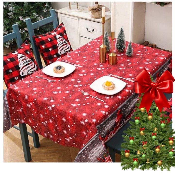 Asztalterítő, 150x180cm, foltálló, karácsonyi motívum, többszínű