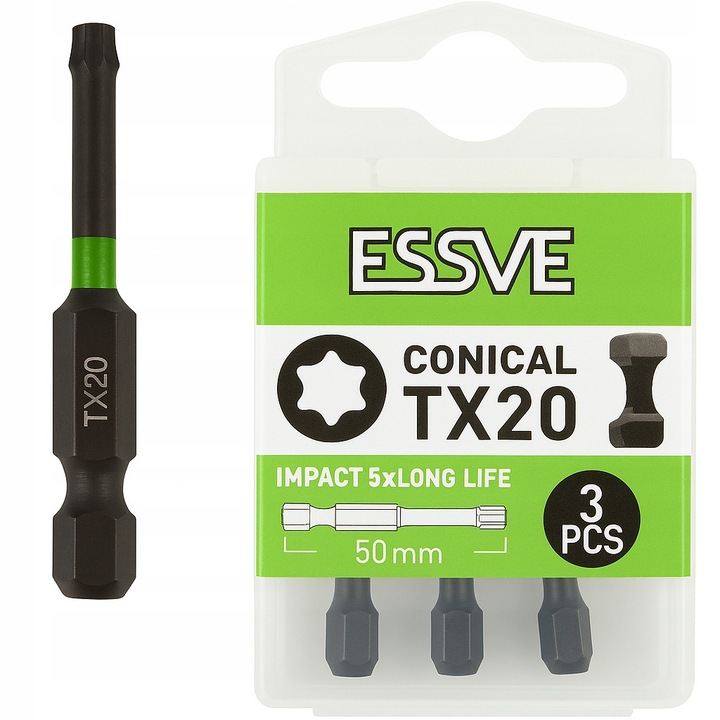 Set 3 Biti stozkowe Impact TX20 50mm, ESSVE, 1/4"