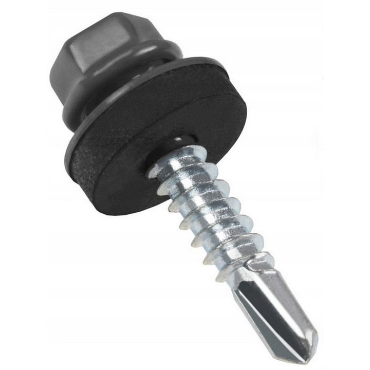 Suruburi auto-perforante Wkret-Met 4,8x35 mm, RAL 7024, set 650 bucati, cu garnitura EPDM