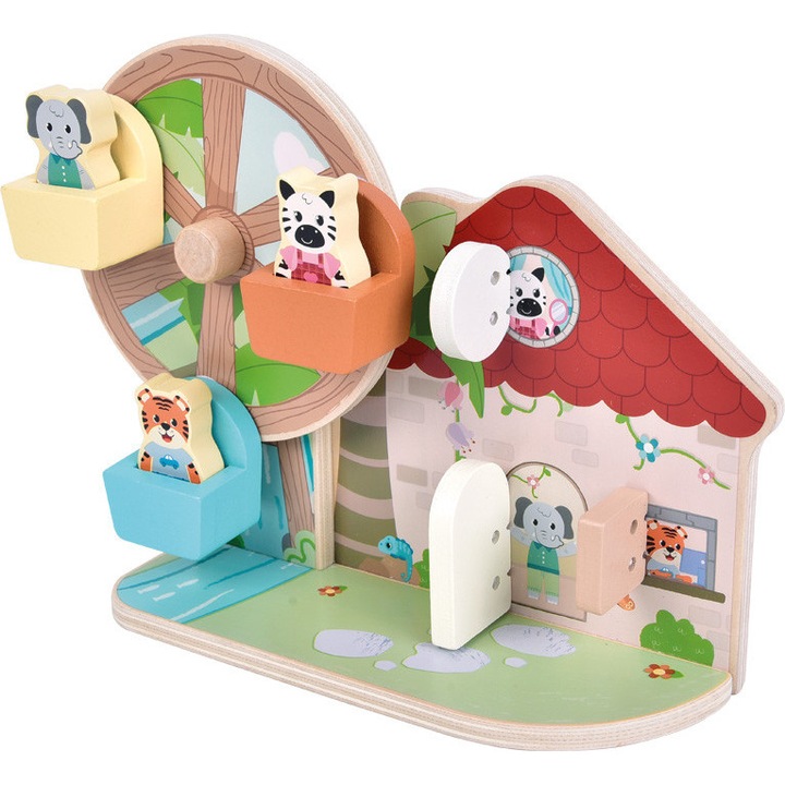 Interaktív játék, Small Foot, Jungle Friends óriáskerék, fa, piros, 26x9x21cm