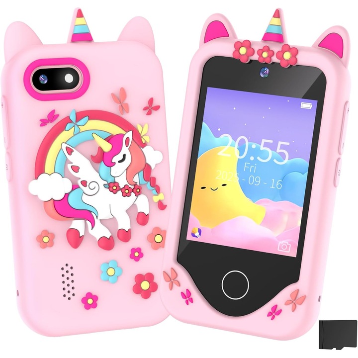 Telefon mobil pentru copii, Oricean, duale camere, 32 GB, roz