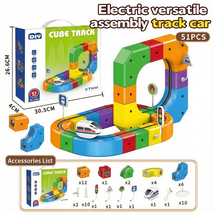 Комплект 3D Електрически Влак с Антигравитационна Пътека, 51 Части, Многоцветен, STEM Образователна Играчка