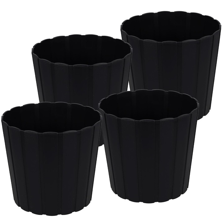 Пластмасова саксия KOTARBAU, комплект 4 броя, антрацит, 20см, рустикален дизайн