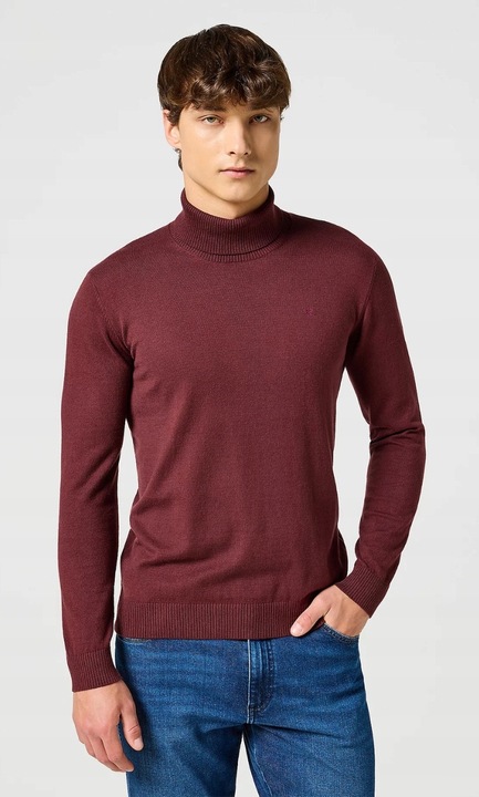 Férfi pulóver, Wrangler, TURTLENECK modell, bordó, gyapjúval, L INTL