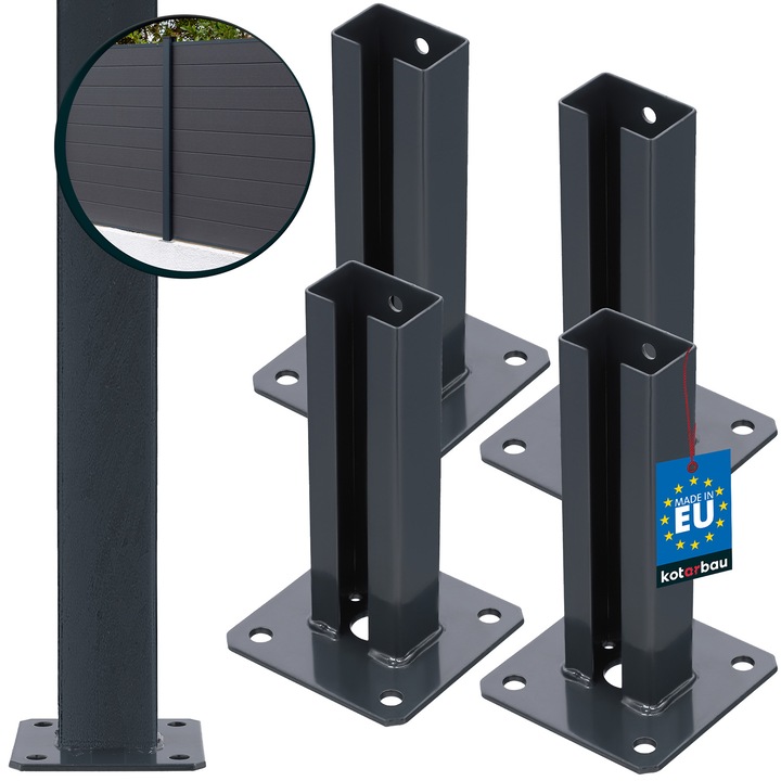 Stopka pentru stalpi KOTARBAU, 4 bucati, otel zincat si vopsit, 35x55mm, 195mm, grafit