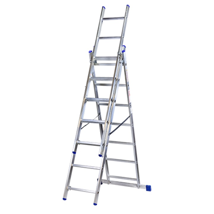 Scara de lucru Kastom, aluminiu, 3x14 trepte, 150kg, sistem auto-blocant, antiderapant