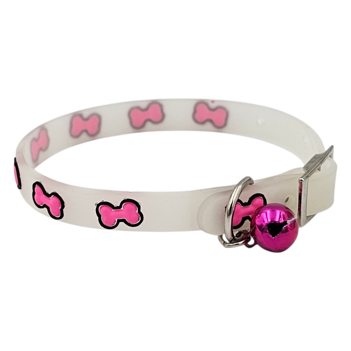 Zgarda, pisica/caine mic, 18-25cm, silicon fosforescent, SK9-Glow, oase-roz