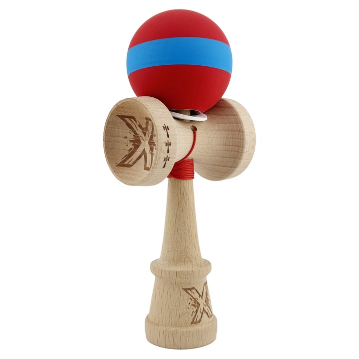 Fából készült Kendama, King Size V3, gumírozott fogás, piros/kék