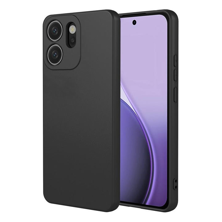 Матов силиконов калъф за Oppo Reno14 F, мек течен TPU, SlimFit, официален и основен дизайн, лек, повдигнати ръбове, черен