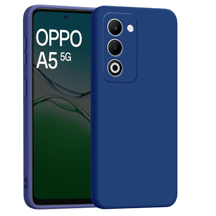 Матов силиконов калъф за Oppo A5, мек течен TPU, SlimFit, официален и основен дизайн, лек, повдигнати ръбове, син