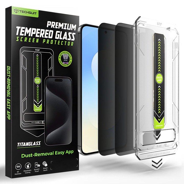 Fólia Samsung Galaxy S25 FE-hez (2 db-os szett) - Techsuit TitanGlass CrystalHD [Ujjlenyomat-feloldással kompatibilis] - Adatvédelem