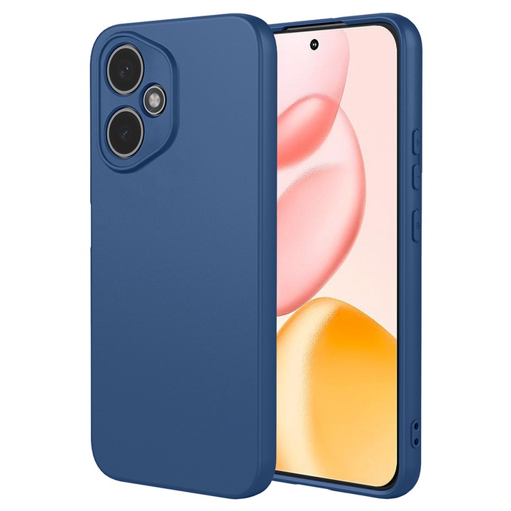 Матов силиконов калъф за Honor 400, мек течен TPU, SlimFit, официален и основен дизайн, лек, повдигнати ръбове, син