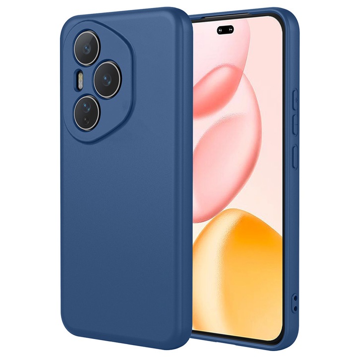 Матов силиконов калъф за Honor 400 Pro, мек течен TPU, SlimFit, официален и основен дизайн, лек, повдигнати ръбове, син
