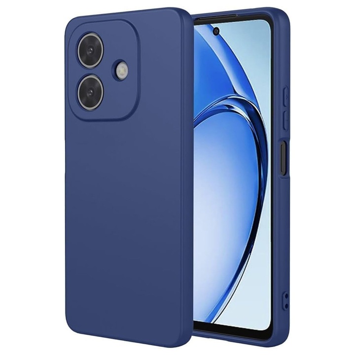 Матов силиконов калъф за Oppo A5 Pro, мек течен TPU, SlimFit, официален и основен дизайн, лек, повдигнати ръбове, син