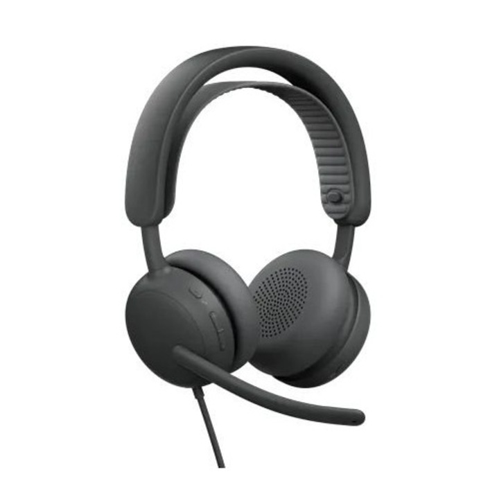 Casti cu fir Logitech Zone Wired 2, microfon, USB-C, grafit, 1,9m
