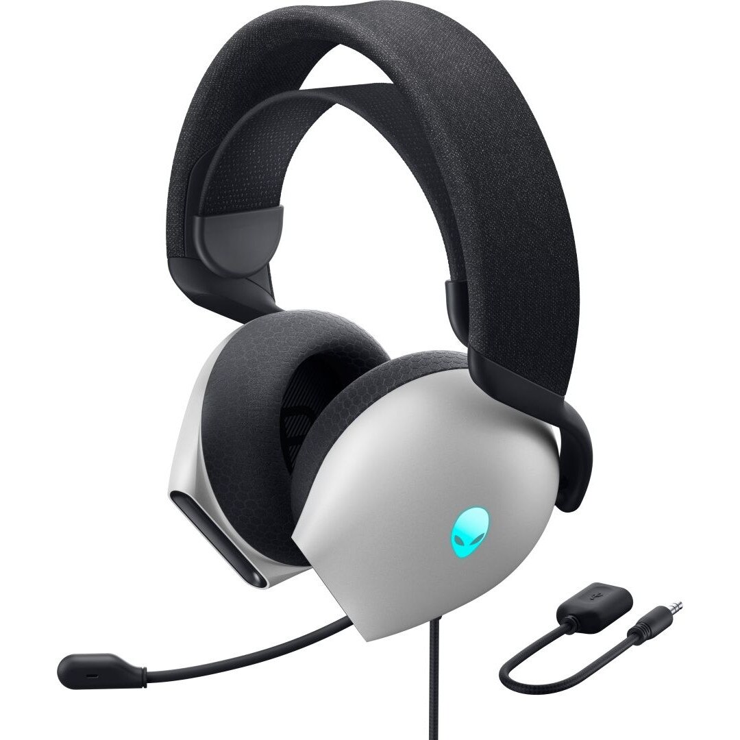 Căști de gaming Dell AW520H Alienware cu fir albe, 227312, Microfon/Căști