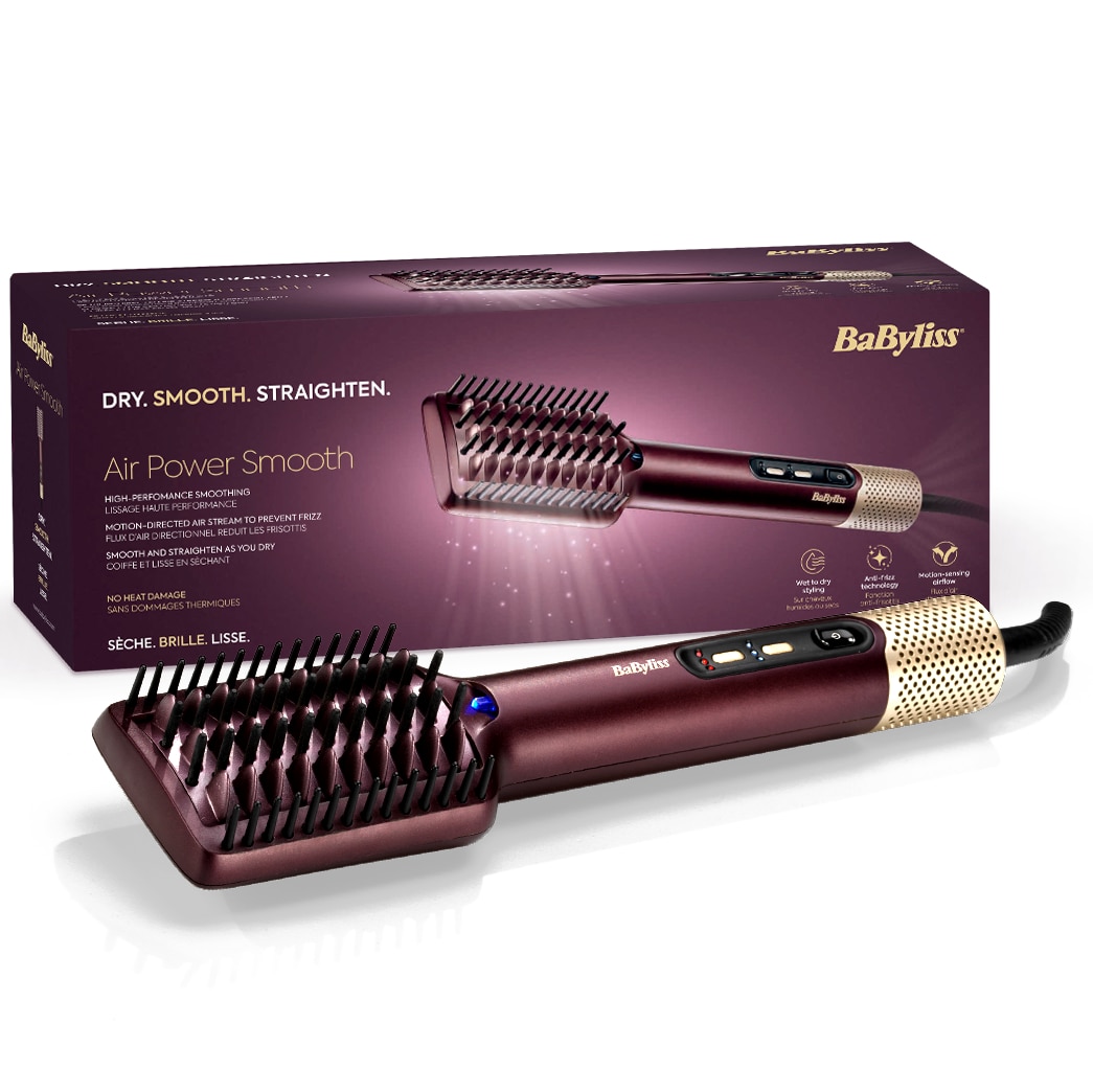 Perie cu aer cald BaByliss AS6400E Air Power Smooth, 1000W, tehnologie Auto‑Flow, sistem ionic anti‑frizz, 3 trepte de temperatură, 3 viteze, mov inchis