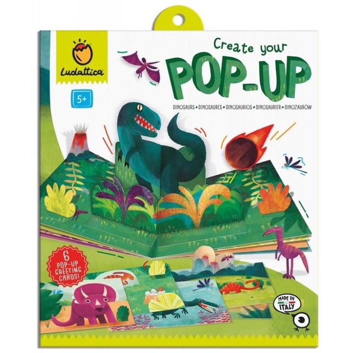Scribant, Joc creativ Creeaza prima carte Pop-Up: Dinozauri, Ludattica, +5 ani