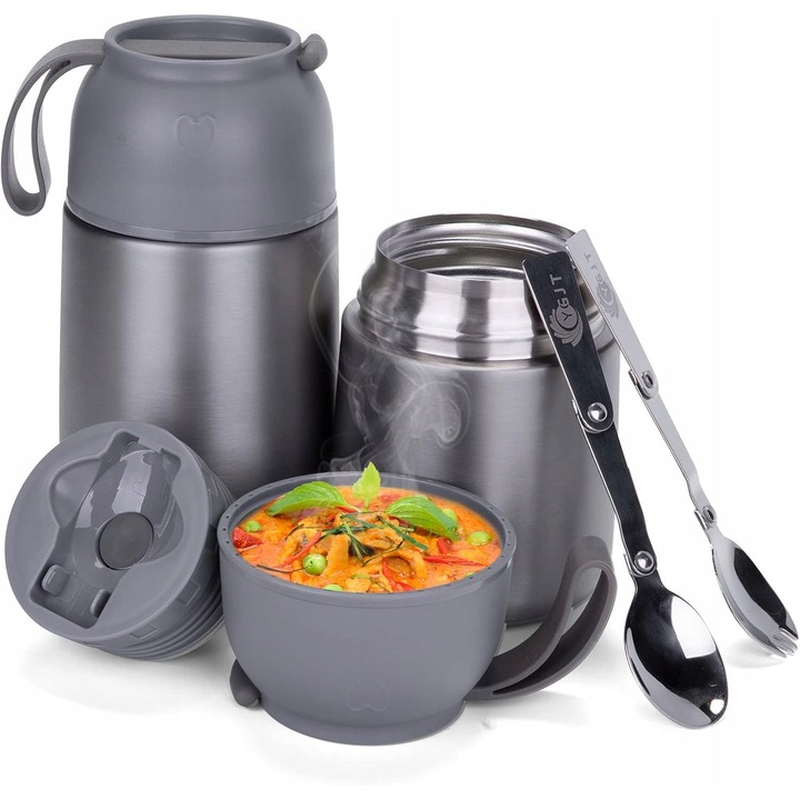 Set 2 Termosuri YGJT 500ml/700ml Inox, Lingură și Furculiță Pliabile