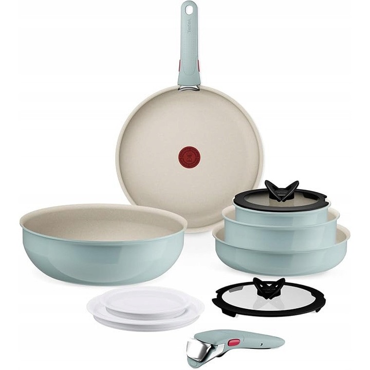 Set Vase Bucatarie Tefal Ingenio Serenity 11 Piese, antiaderent Mineralia, inductie, design stivuibil