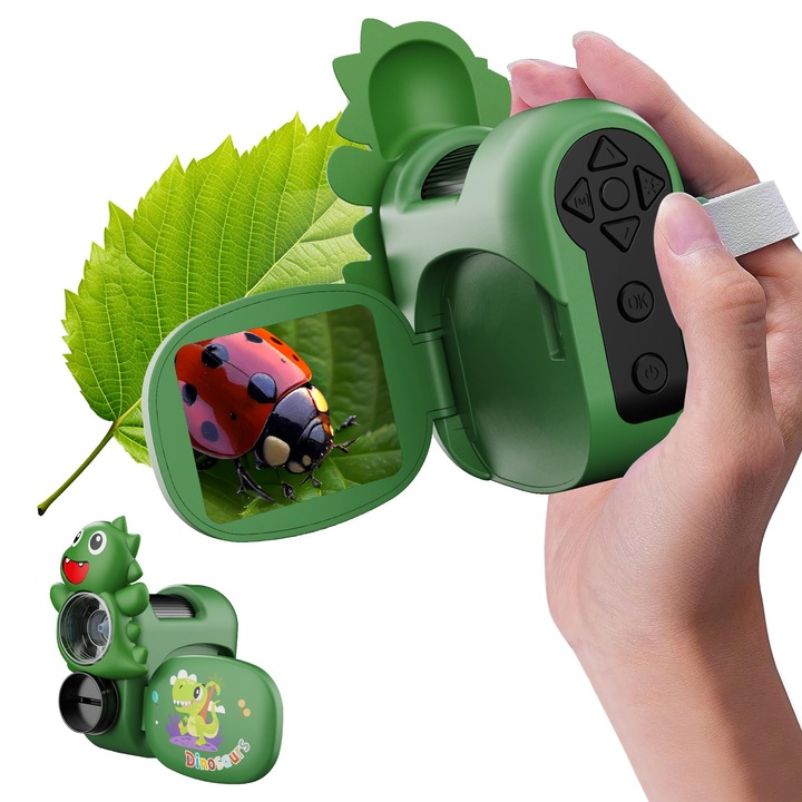 Microscop Digital Portabil pentru Copii, SHIJOOE@, 100X-1600X, LED, 1000mAh, Ecran IPS de 2 inci, Functie Foto/Video, mod camera PC, Memorie de 32 GB, cu accesorii, Cadou pentru fete baieti, verde