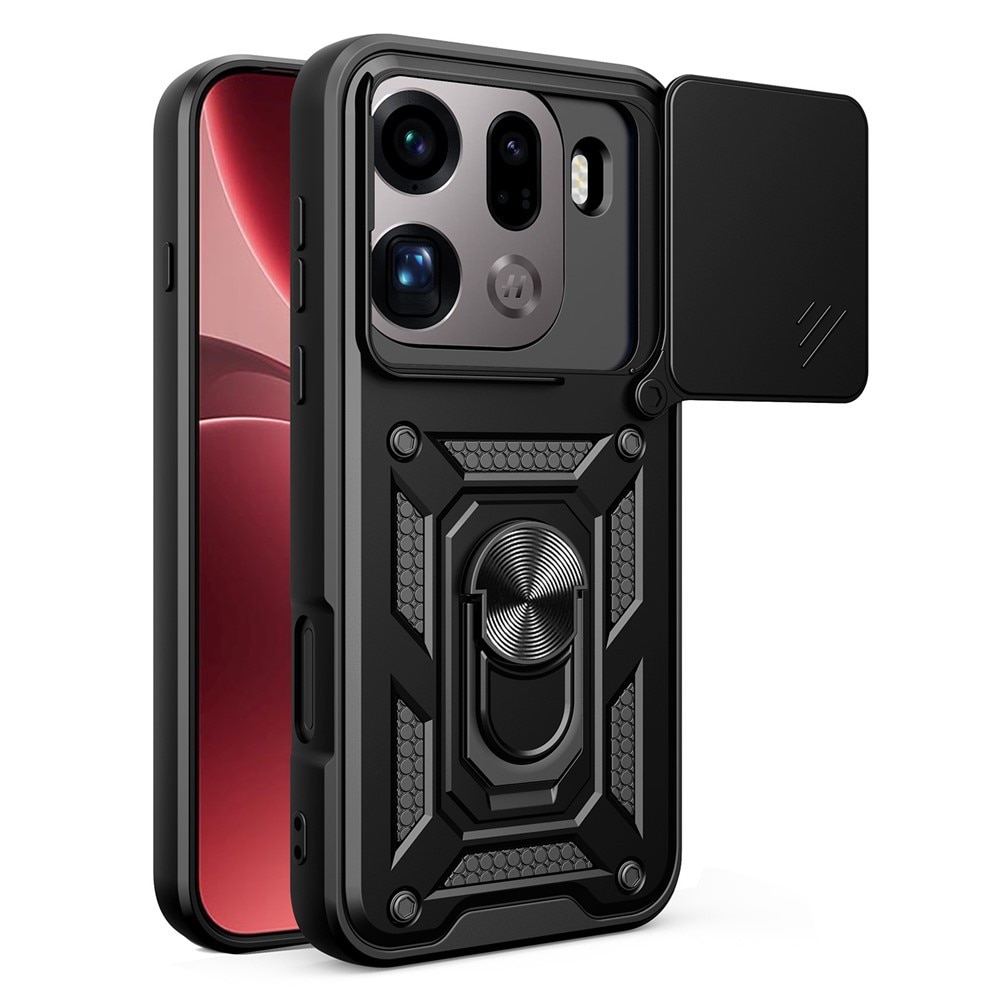 Husa Shutter Spate Armor Ring Lens Cover pentru Oppo Find X9 Pro, Slide Mechanism, Functie Magnetica, Camshield Suportul Inel Rotativ 360°, Negru