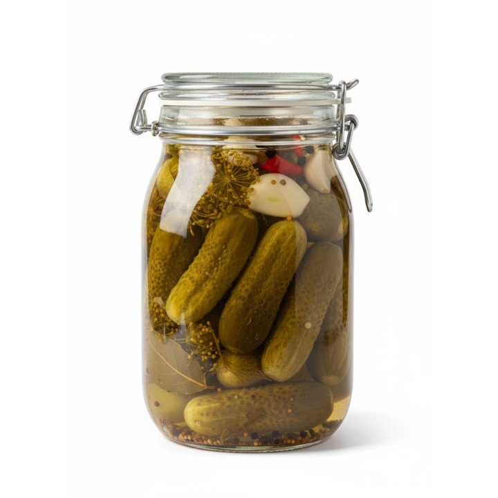 Borcan Din Sticla Ermetic 1000 Ml Cu Clips Metalic, Recipient Depozitare Alimente, Capac Cu Garnitura, Transparent