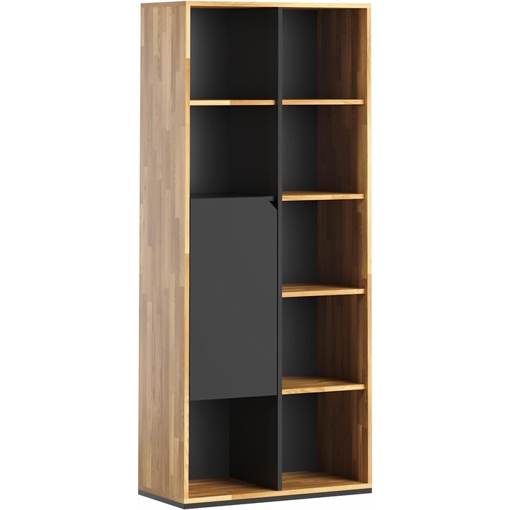 Biblioteca birou LOFT, dulap documente cu rafturi si usi, stil industrial, lemn si metal, 196x90x40 cm, negru, DEERHORN