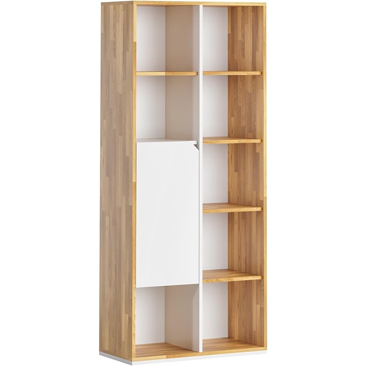 Biblioteca birou LOFT, dulap documente cu rafturi si usi, stil industrial, lemn si metal, 196x90x40 cm, alb, DEERHORN