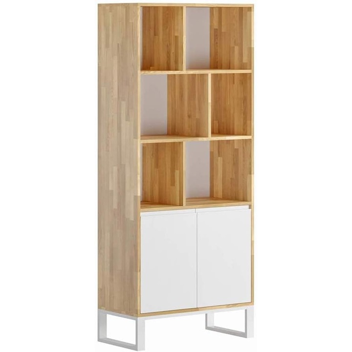 Biblioteca birou LOFT, raft industrial deschis pentru documente si carti, 200x80x40 cm, alb, DEERHORN