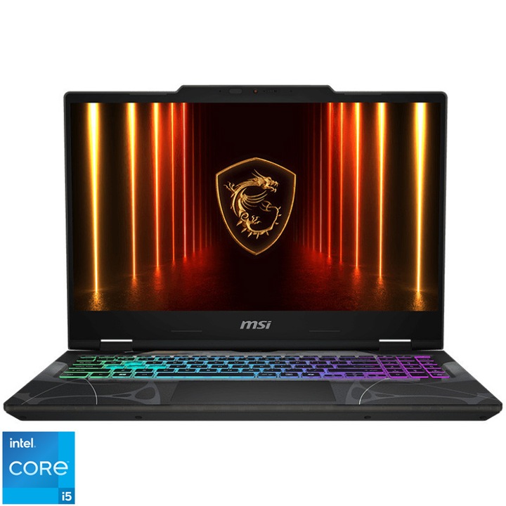 Лаптоп Gaming MSI Cyborg 15 B13WEKG, Intel® Core i5-13420H до 4.6GHz, 15.6'' Full HD, IPS, 144Hz, 16GB DDR5 RAM, 512GB SSD, NVIDIA GeForce RTX 5050 8GB GDDR7, No OS, Translucent Black