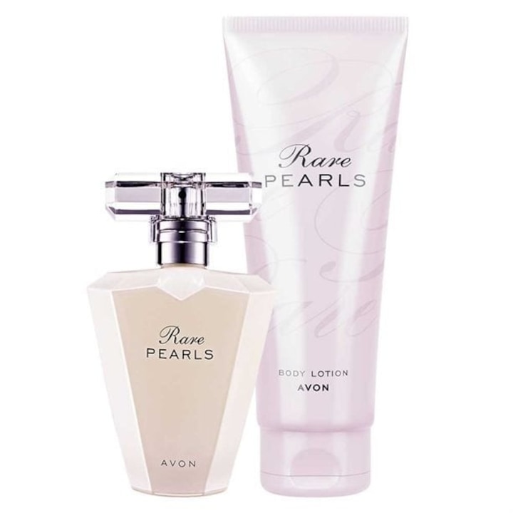 Set parfum și lotiune de corp Avon Rare Pearls, floral-lemnos, 50 ml + 125 ml