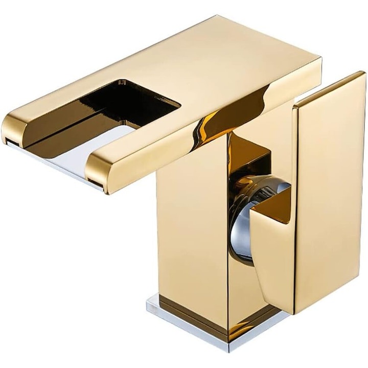 SoSar® LED csaptelep fürdőszobába, vízesés hatású, arany színű, modern, RGB fénnyel, intelligens hőmérséklet-érzékelővel, prémium kivitel