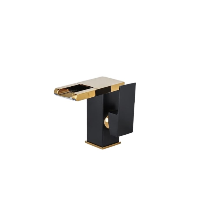 Robinet baie Macvi® LED tip cascada Negru-Auriu, premium jet RGB cu iluminare in functie de temperatura constructie din alama