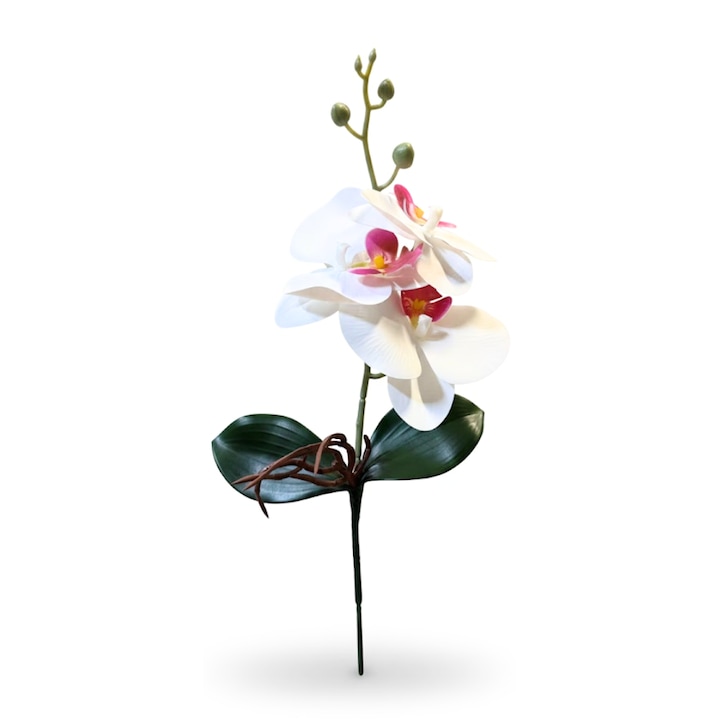 Floare Artificiala Orhidee Phalaenopsis, Culoare Alba, Aspect Natural, Lungime 40 cm, Decoratiune Interioara