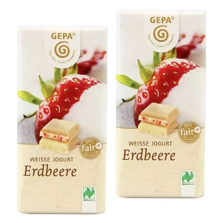 Ciocolata alba bio cu iaurt si capsuni, 40g Gepa x 2 buc