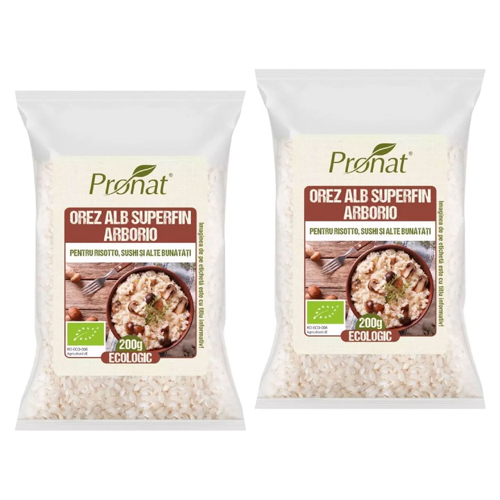 Orez alb super fin Arborio, pentru risotto, sushi si alte bunatati 200g Pronat x 2 buc