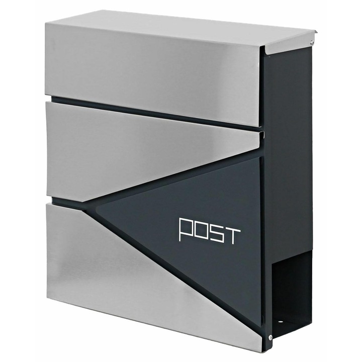 Cutie postala Awtools, antracit/silver, 370x370x105mm, cu usita pentru corespondenta A4, set montaj inclus