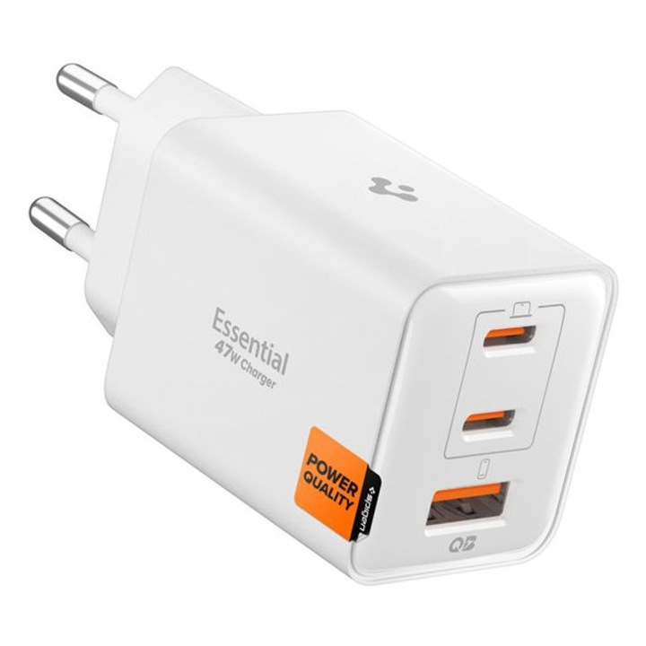 Incarcator retea Spigen Essential EE473EU, 2x USB-C, 1x USB-A, Power Delivery 47W, Alb